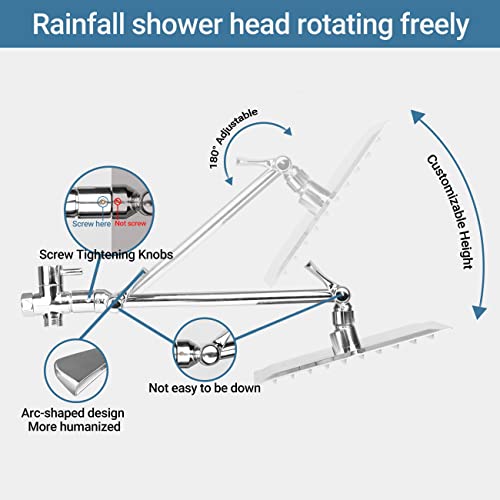Rainfall Shower Heads With Handheld Cosyland, 10'' High Pressure Shower Head Combo With 11'' Adjustable Extension Arm 9 Settings Handheld Stainless Steel Dual Shower Heads With 79" Long Hose, Chrome #TOP5