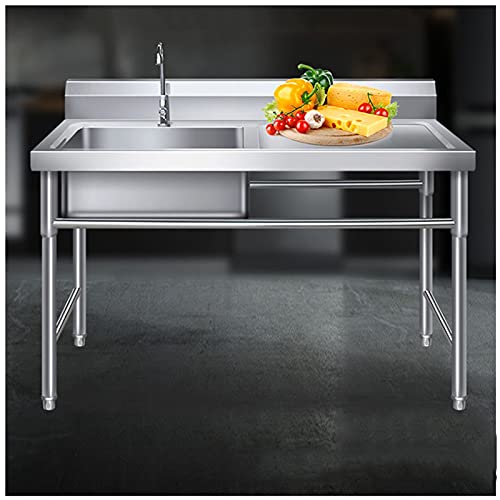 Wwjq Free Standing Kitchen Sink, Stainless Steel Commercial Sink Single Bowl Sink With Strainer Drains, 100X50X80Cm, For Restaurant, Garage Bar Sink - Easy To Clean (Size : 120X60X80Cm) #TOP26