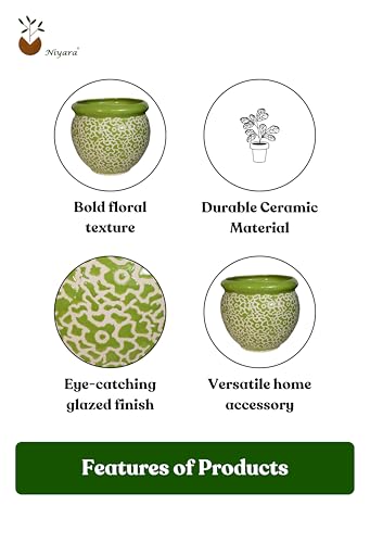 Image of Niyara Designer Handi Ceramic planters pots for Indoor Outdoor Home, Garden Office Decor Balcony Planters Gamla Flower Size- Very Large (Green Drop 11)
