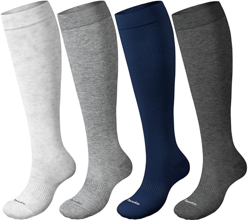 Cuyankin Compression Socks for Women and Men Cotton 15-20mmHg Knee High Soft Support Sock for Nurses Flying Travel Pregnancy Improve Circulation Grey Navy Blue