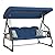 ZZW 3-Seat Patio Porch Swing 800LBS Outdoor Swing with Stand w/Canopy & Adjustable Backrest Patio Glider Chair w/Removable Pillows & Foldable Side Tray for Balcony Garden Deck (Blue)