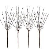 HERZONE 4 Bündel Deko-Zweige mit Weidenkätzchen | Palmkätzchen | Kunstpflanze f. Oster-Dekoration | Frühling (weiß)