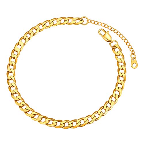 FOCALOOK Anklets for Women Gold Girlfriend 10-12inch Waterpfoof 18K Gold Plated Beach Cuba Curb Link Ankle Bracelet 6mm