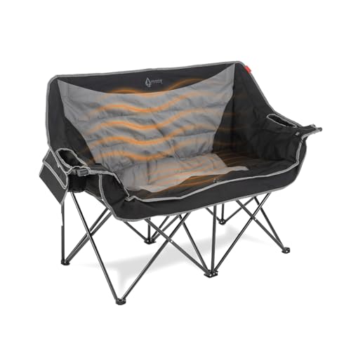 ARROWHEAD OUTDOOR 57' Wide Duo Foldable Heated Camping Loveseat Chair with 3-Stage Heating, Large...