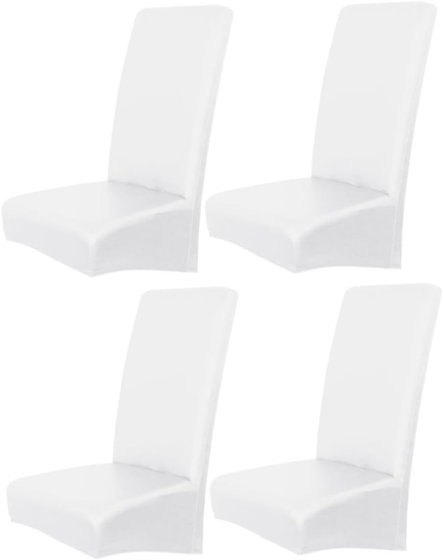 4PCS Stretch Chair Covers Waterproof PU Leather Dining Chair Slipcovers Elastic Fit for High Back for Home and Restaurant Use