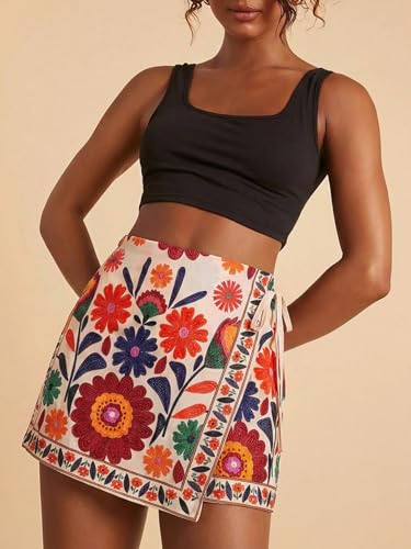 Image of SweatyRocks Women's Boho Mini Skirts Floral Shorts Tie Side Wrap Skorts