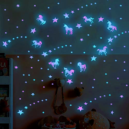 Glow In The Dark Unicorn Wall Decor Decals Stickers Unicorn Wall Stickers For Baby Girls Bedroom Blue Luminous Glow Unicorn Stars Ceiling Stickers For Kids, Birthday Gift For Baby Boys Kids #TOP2