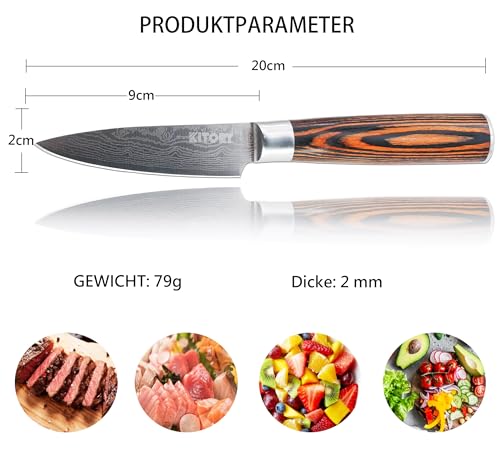 Miniatura 2 de Kitory Pequeño Cuchillo Santoku De 12 Cm, Afilado Cuchillo De Cocina Con Caja De Regalo Y Protector De Hoja