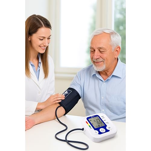 Image of Digital Blood Pressure Monitor, Upper Arm Style with LCD Display, USB Cable, WHO Indicator White Blue