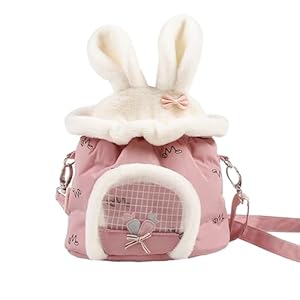 ABLAZEZAI Portable Hedgehog Carrier Bag, Breathable Hamster Outdoor Travel Bag, Short Plush Warm Rat Travel Handbag Pouch for Sugar Glider Mice Bird Gerbil Baby Guinea Pig (Pink)
