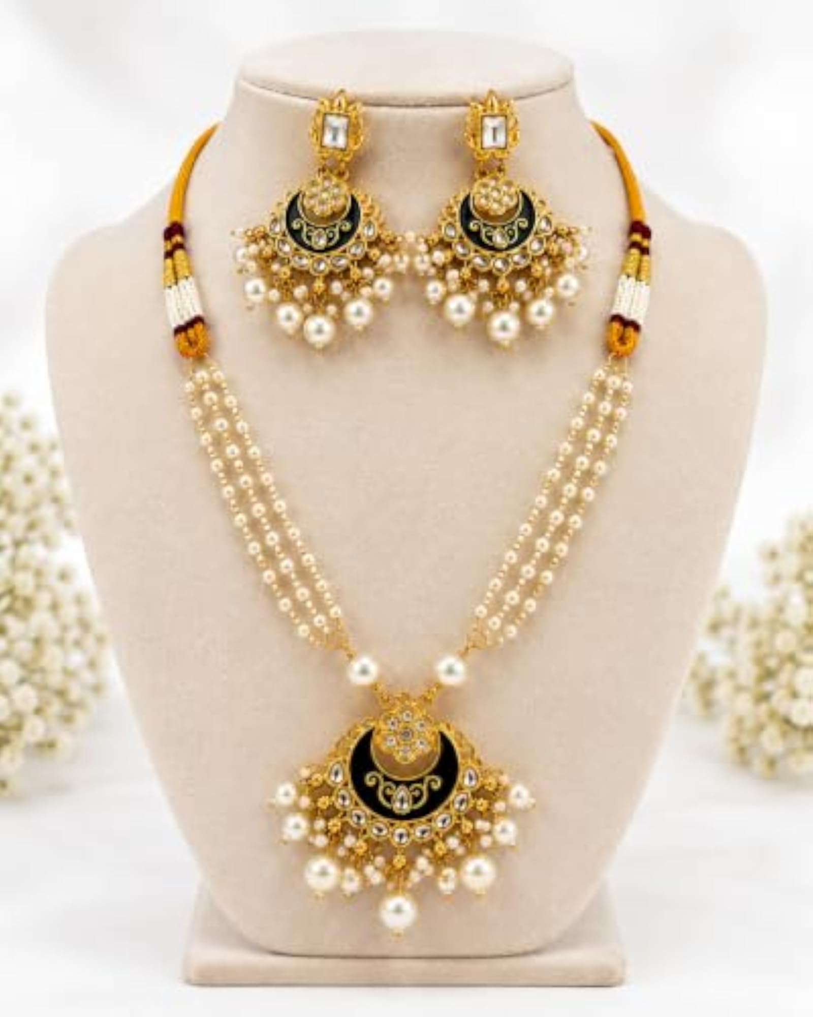 Meenakari Kundan Pearl Necklace and Chandbali Earrings Set