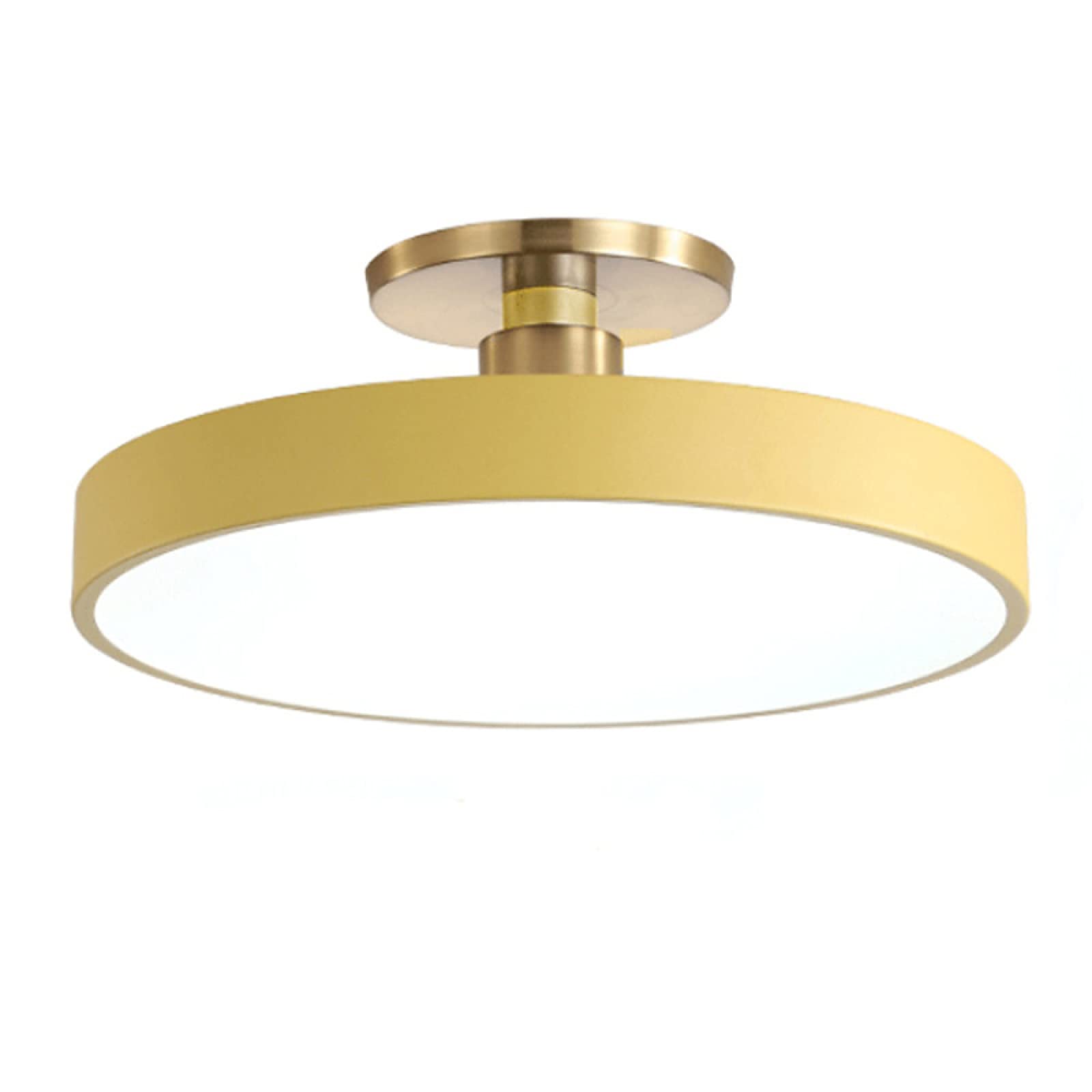LYMSXAZOU Macaron Round LED Semi Flush Mount Light, Modern Wrought Iron Ceiling Lamp for Children's Room, Bedroom, Hallway - Yellow, Stepless Dimming 30cm 18W