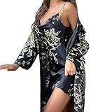 Soie imitative : Cet ensemble de vêtements de nuit et de robes de chambre pour femmes est fabriqué en soie imitée, durable et de qualité supérieure. Imprimé avec des motifs, clair et beau. Facile à nettoyer et ne se décolore pas facilement.