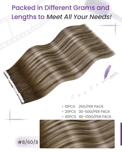 Image of LaaVoo Tape in Extensions Human Hair Balayage Tape in Hair Extensions Human Hair Ash Brown to Blonde Mix with Platinum Blonde Tape ins Hair Extensions Seamless 14 Inch 50g 20Pcs