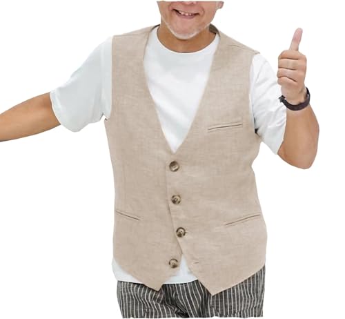 Mens Linen Vest Lightweight Waistcoat Summer Casual Beach Wedding Business Prom Dress Vest4