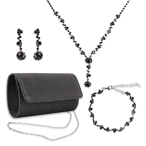 hhdatc 4 Pcs Rhinestone Jewelry Sets for Women Wedding Jewelry Set, Homecoming Accessories Earrings Necklace Bracelet Evening Bag Handbag Clutch Purses for Evening Party, Black by hhdatc - Used condition - US$15.31