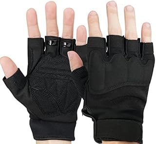 DGN 1 Pair Fingerless Mittens Glove for Men Women Half-Finger Gloves Black Anti-Slip Breathable Thicker Palm Protection Padded Motorcycle Gloves Fingerless for Sports Cycling Hiking Climbing Outdoor