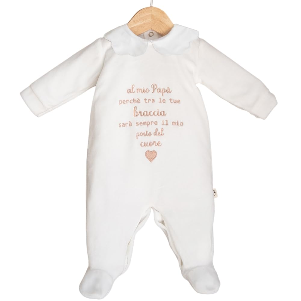 Infants - Tutina Neonato 0-3, 3-6 mesi Femmina con dedica per Papà Ricamata - in Ciniglia - Idea Regalo nascita bimba - Adatta come regalo per la festa del Papà - Made in Italy