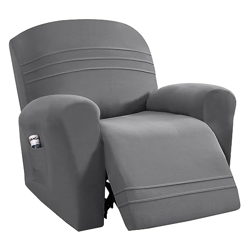 H.VERSAILTEX 2024 New Version 3-Pieces Recliner Chair Covers Stretch Reclining Couch Covers for 1 Cushion Reclining Sofa Slipcovers Furniture Covers Form Fit Customized Style Thick Soft, Dove Gray