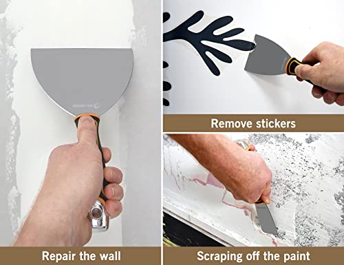 Rollingdog 3Pc Putty Knife Set -1.5"Chisel Scraper,3"Flexible Putty Knife And 6"Joint Knife,For Paint Scraper,Drywall Repair And Wallpaper Stripping #TOP1