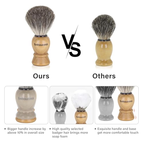 Image of Shaving Brushes Kit For Men, 4 In 1 Shaving Brush Set Includes Badger Hair Shaving Brush, Stainless Steel Shaving Bowl, Shaving Stand and Shaving Soap