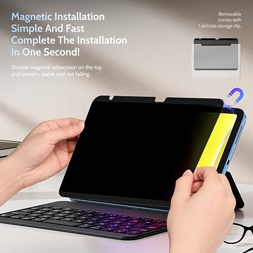 Image of Peslv 4 Way Magnetic Privacy Screen Protector for iPad 10th Gen 2022 10.9 inch & iPad 11th Gen A16 2025 11 inch, Removable 360 Spy Private Filter, Anti Blue Light Glare Bubble-Free Black Security Protector