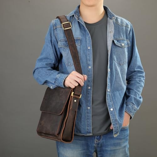 Genuine Leather Messenger Bags Mens Shoulder Crossbody purse Work Business Vintage lager Capacity4