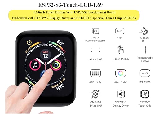 Image of ESP32-S3 Development Board Onboard 1.69inch Touch LCD Display 240x280
