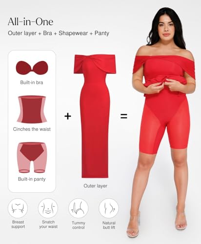 Image of Popilush Off The Shoulder Maxi Dress Wedding Guest Formal Dresses for Women Sleeveless Bodycon Long Shapewear Prom Dress