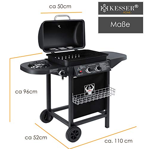 Kesser Gasbarbecue/grillwagen met 2 hoofdbranders en 1 zijbrander, geëmailleerde roosters, opbergmandje, vetopvangbak… - Image 7