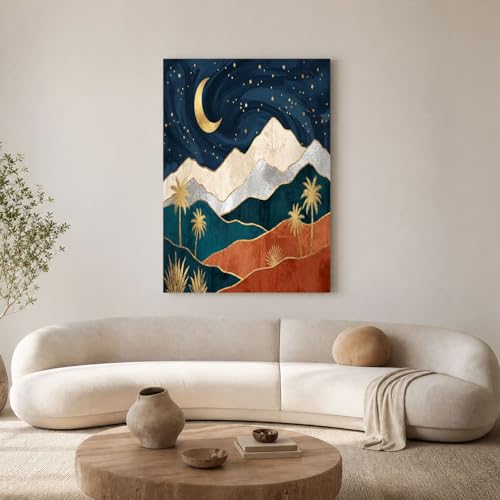Art mural sur toile bohème orange pour un salon chaleureux | 80x120 cm