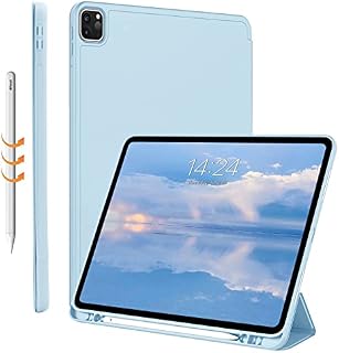 FSCOVER Case for iPad Pro 12.9 Inch 2022/2021/2020/2018 (6th/5th/4th/3rd Generation), Tri-fold Stand Soft Back Shell Smart Cover with Auto Wake/Sleep, Magnetic Attachment, Pencil 2nd Charging, Blue