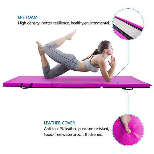 Ktaxon 2Ft X 6Ft X 2In Folding Gymnastics Mats, 2" Thick Tri-Fold Pu Leather Stretching Exercise Mat With Carrying Handles, Tumbling Yoga Mat Floor Workouts Pad For Home, Gym, Martial Arts #TOP3