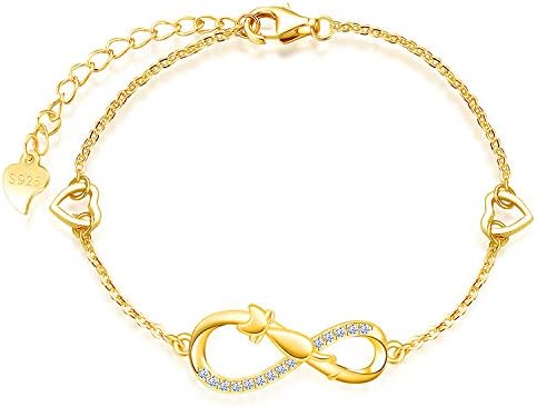 MicLee Woman's girl's Bracelet, 925 Sterling Silver bracelet, Cute cat and infinity symbol bracelet, with mini hollow heart