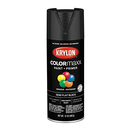 Image of Krylon K05578007 COLORmaxx Spray Paint and Primer for Indoor /Outdoor Use, Semi-Flat Black , 12 Ounce (Pack of 1)