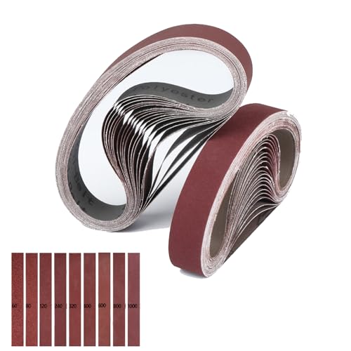 10er-Pack Schleifbänder 1,2 x 15 Zoll fur Mini Bandschleifer, Bandschleifer-Bänder 60 80 120 240 320 400 600 800 1000 Sortierte Körnungen, zum Schleifen von Holz Metall und Farbe