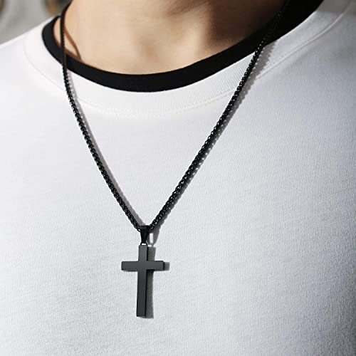 P. Blake Stainless Steel Black Cross Necklace For Men Boys Cross Pendant With Chain 24 Inches #TOP2