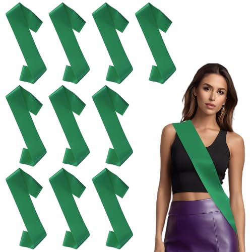 Mozeat Lens 10 Pack Green Sashes for Pageants, Satin Sashes, Plain Green Sash, DIY Sash for Party Decorations, Wedding, Bridal Shower, Birthday Party