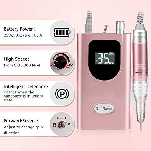 35000Rpm Portable Nail Drill Machine, Homove Professional Nail Drill Machine, Rechargeable Electric Efile Nail Drill For Acrylic Gel Nails, Cordless Portable Nail Drill【Rose Gold】 #TOP5