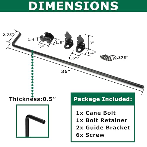 URDOGSL 36" Heavy Duty Cane Bolt Gate Drop Rod for Vinyl Gate Latch, Cane Bolts for Gates for Wood PVC Vinyl Metal Fences Gates-1 Pack by URDOGSL - Image 2