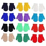 [SUPVOX] 12組 用冬季保暖ニット手袋双 軽量アクリル製 簡単着用 無地暖かいキッズグローブ 通園通学に