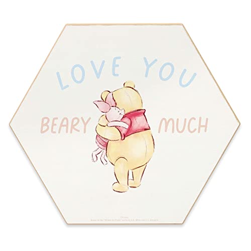 Image of Open Road Brands Disney Winnie the Pooh and Piglet Love You Beary Much Wood Wall Decor - Adorable Winnie the Pooh Sign for Kids' Bedroom or Nursery