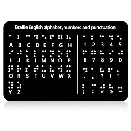 HJZHII Braille Alphabet Board, Braille Alphabet Board with Raised Dots Numbers & Punctuation Braille Learning Letter Fingerboard for Beginners Teaching Aid Blind Children Adults, 7.5 x 5 inches