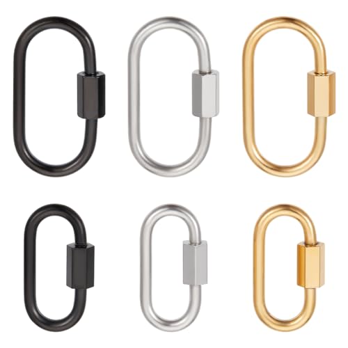 UNICRAFTALE 6Pcs 3 Colors Oval Screw Carabiner Lock 21/26mm Long Stainless Steel Screw Locking Carabiner Clasp Metal Keychain Clip Hook Quick Link for Jewelry Making
