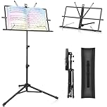 New Bee Music Stand - Music Stands for Sheet with Carrying Bag, Metal Sheet Music Stand Portable, Adjustable Podium Stand with Tripod Base and Sheet Music Folder - Black
