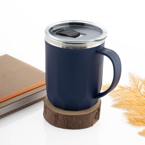 Image of MAGIC SPOON Stainless Steel Travel Coffee Mug with Sipper Lid & Handle, Insulated Tea Cup, BPA-Free Double Wall Tumbler for Hot-Cold Beverages, Office, Home, Car, Travel- Navy, (400ml X 1 Pack)