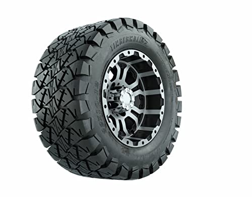 GTW 12 Inch Golf Cart Wheels and Tires Combo | Machined/Black Omega Wheels on 22x10-12 Timberwolf All Terrain Tires | Set of 4