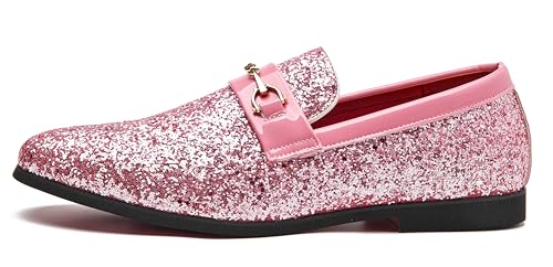 Image of Men Loafer Metallic Textured Slip-on Glitter Sequins Fashion Wedding Dress Shoes Golden