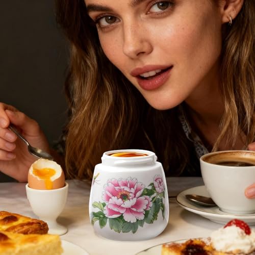 Hueveras vintage Coddled de cerámica resistente al calor con tapa integrada 4