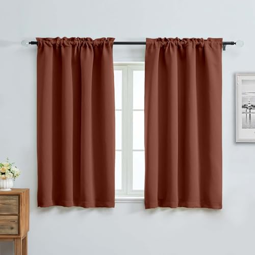 Image of Aiyufeng Terracotta Short Blackout Curtains for Bedroom 54 Inches Long 2 Panels Set, Solid Thermal Insulated, Energy Saving Window Treatment Curtains Blackout Drapes, W40 x L54 Inch, Terracotta